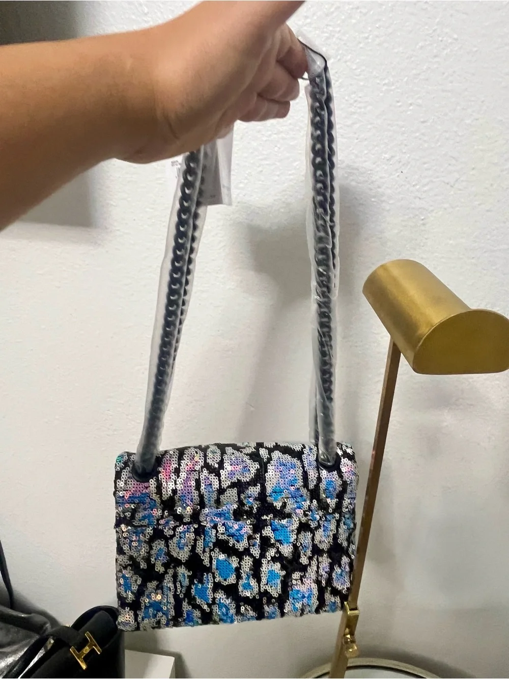 NWT Kurt Geiger London Leopard Pattern Sequined Mini Brixton Shoulder Bag. - Picture 4 of 9